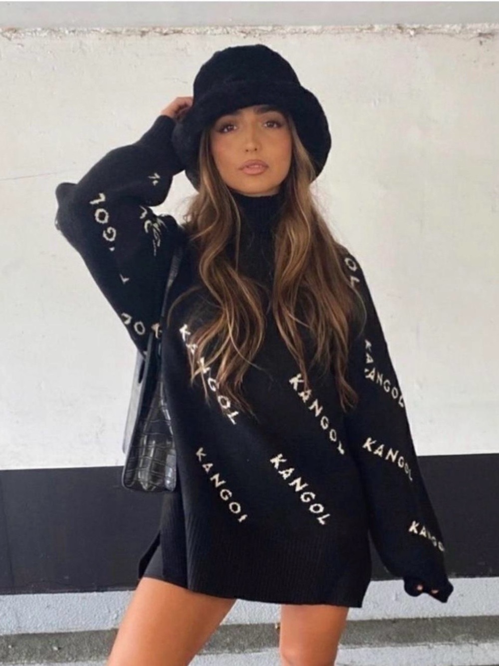 Kangol Black Logo-Print Turtleneck Sweater
